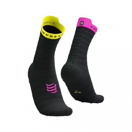Calcetines Compressport Pro Racing Socks v.4 Ultralight Run High Negro Amarillo Rosa