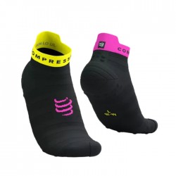 Calcetines COMPRESSPORT Pro Racing Socks V4.0 Ultralight Run Low Negro Amarillo Rosa